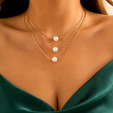 Collier or Perle Blanche