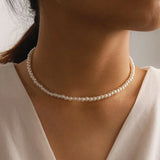 Collier Perle Plate Blanche