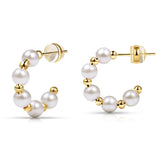 Vonmoos New Women Elegant Pearl Hoop Earrings Lady Classic Design Multi-Size Earrings Luxury Hoops With 925 Sterling Silver Post