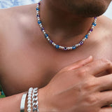 Collier avec des Perles Bleues et Blanches pour Hommes