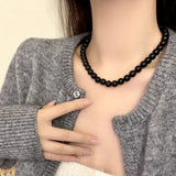 Collier Perles Noires Fantaisie