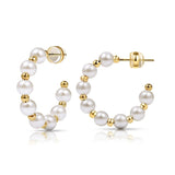 Vonmoos New Women Elegant Pearl Hoop Earrings Lady Classic Design Multi-Size Earrings Luxury Hoops With 925 Sterling Silver Post