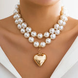 Collier Grosses Perles Blanches Fantaisie