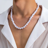 Collier Perles Blanches Homme