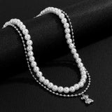 Collier Perle Blanche Ras de Cou Homme