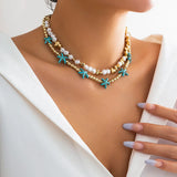 Collier avec des Perles Blanches et des Etoiles