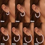 Vonmoos New Women Elegant Pearl Hoop Earrings Lady Classic Design Multi-Size Earrings Luxury Hoops With 925 Sterling Silver Post