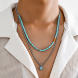 Collier avec des Perles Bleues Pour Hommes