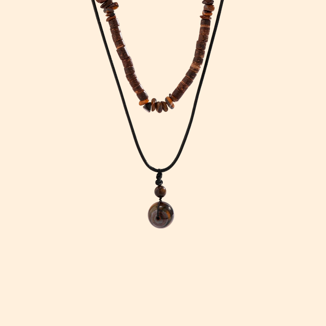 collier homme bois perles