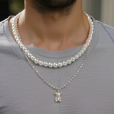 Collier Perle Blanche Ras de Cou Homme