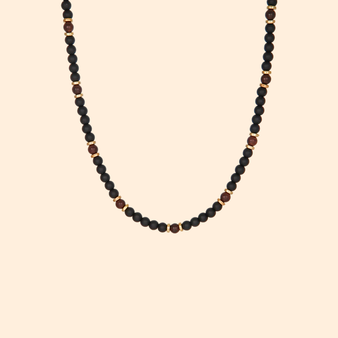 collier africain perles noires homme